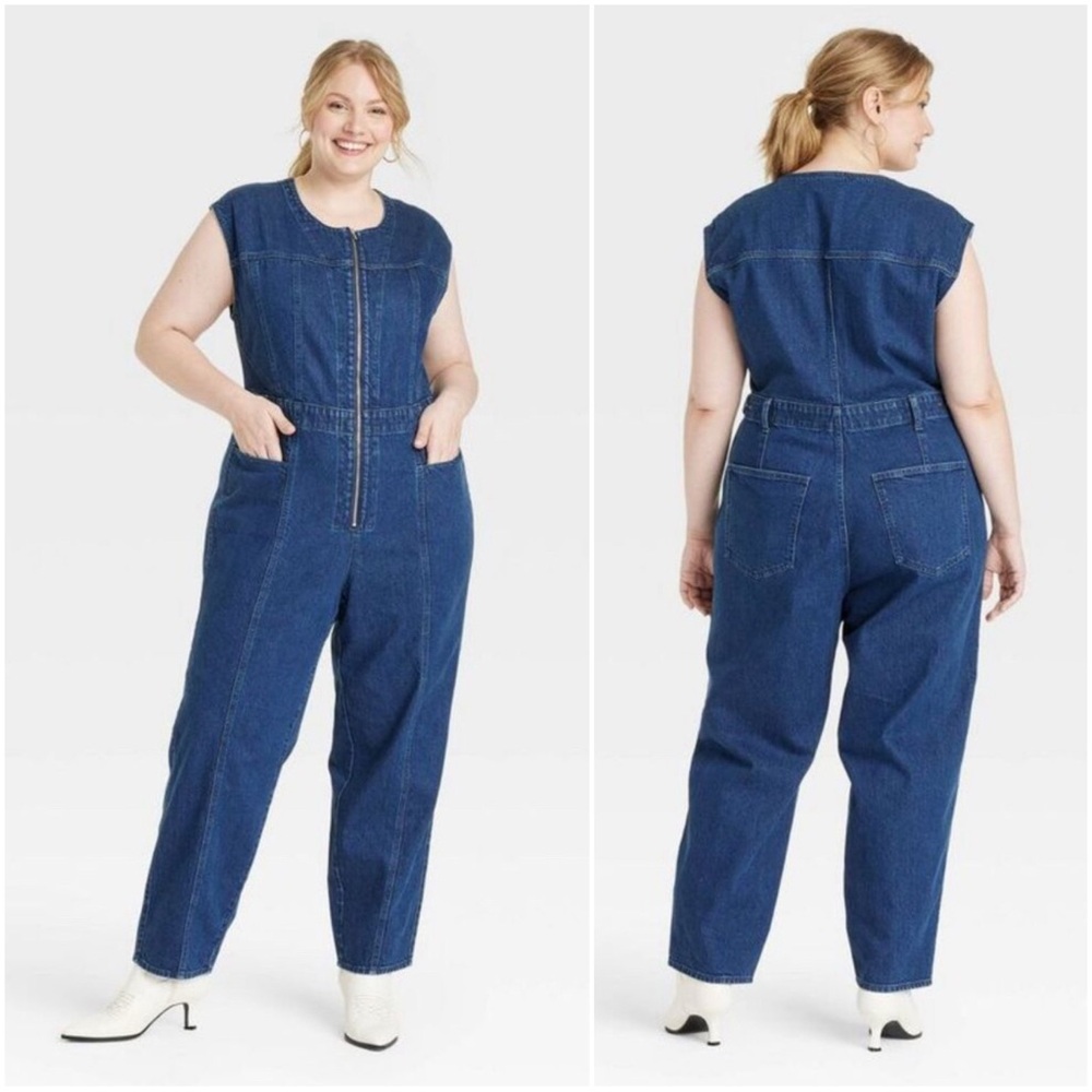 Universal Thread Blue Denim Sleeveless Front-Zip Jumpsuit